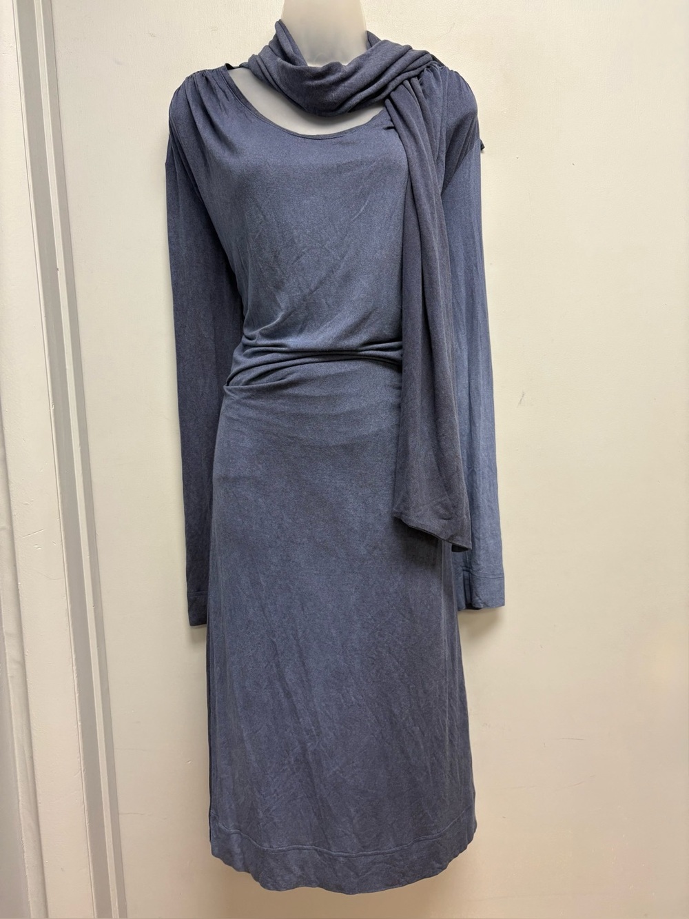 Vivienne Westwood Anglomania Draped Scarf Neck Midi Dress Blue Made in Italy